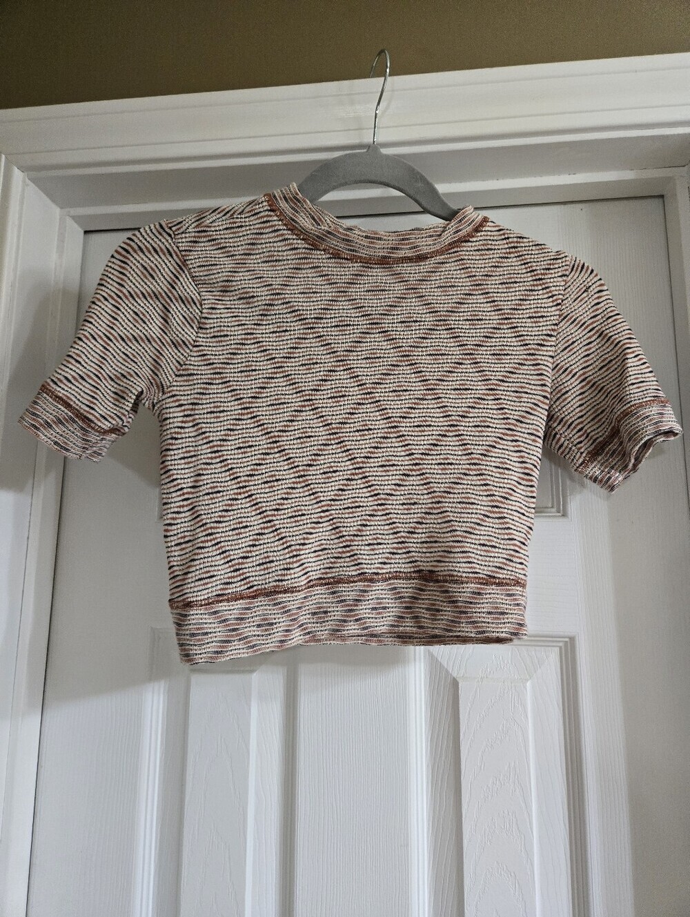 Free People Intimately All Yours Rust & White Striped Mock Neck Crop Top Size XS